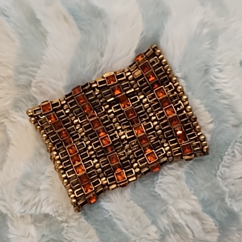Vintage Metal Beads & Gold Square Stones Stretch Bracelet